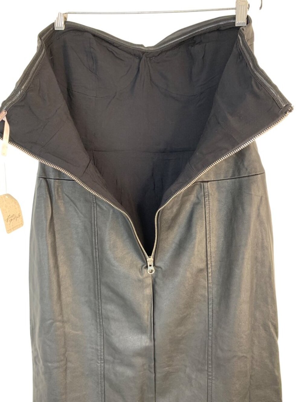 Free People Black Faux Leather Bustier Maxi Dress Size 4 NWT Side Slit - Picture 6 of 9